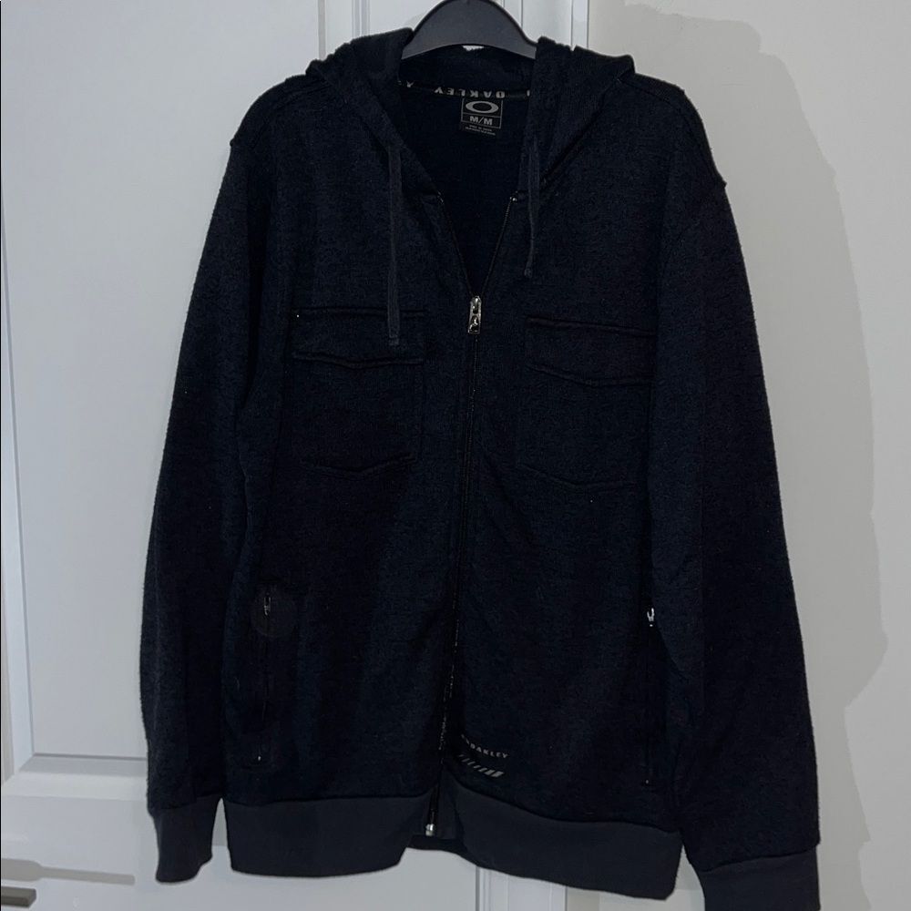 Oakley Full Zipper Hooded Hoodie Sweatshirt Skater Jacket Sweater Black DK Blue